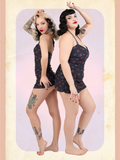 Retro Ruched Halter Swimsuit - Cherries