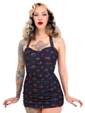 Retro Ruched Halter Swimsuit - Cherries
