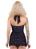 Retro Ruched Halter Swimsuit - Cherries