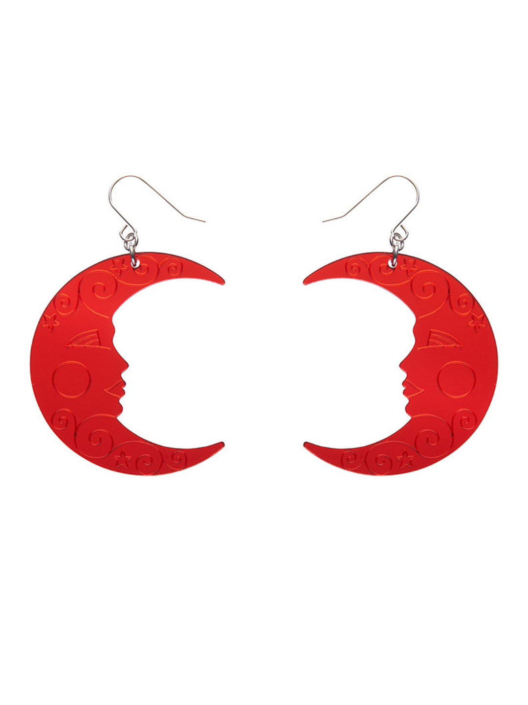 Moon Mirror Drop Earrings - Red