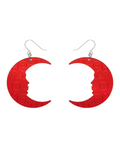 Moon Mirror Drop Earrings - Red