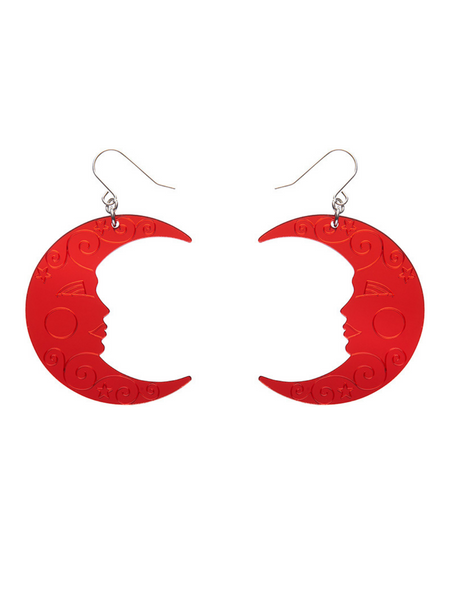 Moon Mirror Drop Earrings - Red