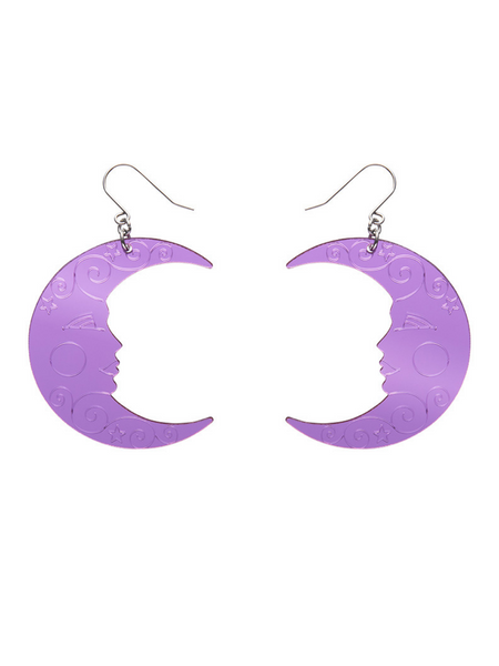 Moon Mirror Drop Earrings - Purple