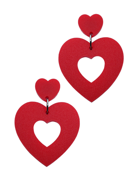 Sweetheart Hoop Earrings - Matte Red