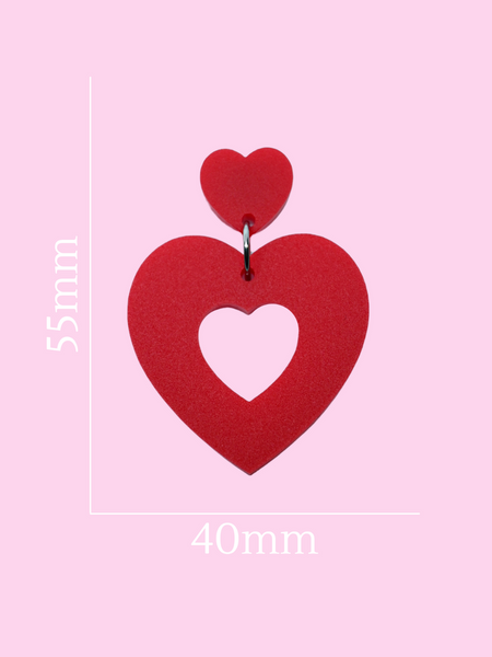 Sweetheart Hoop Earrings - Matte Red