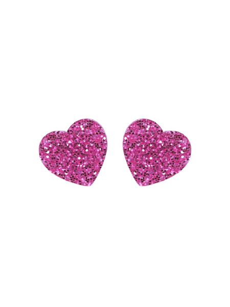 Sweetheart Studs - Pink Glitter