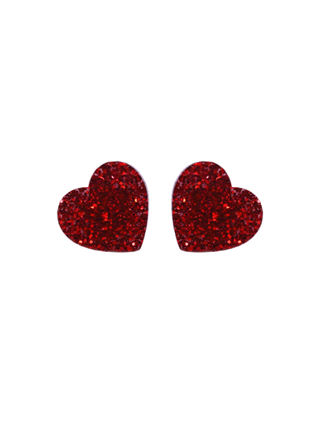 Sweetheart Studs - Red Glitter