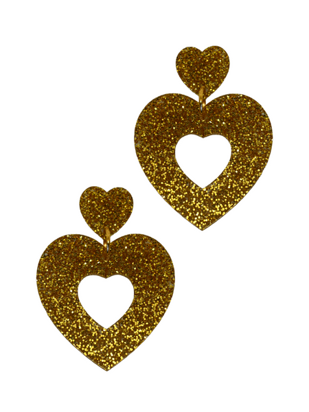 Sweetheart Hoop Earrings - Gold Glitter
