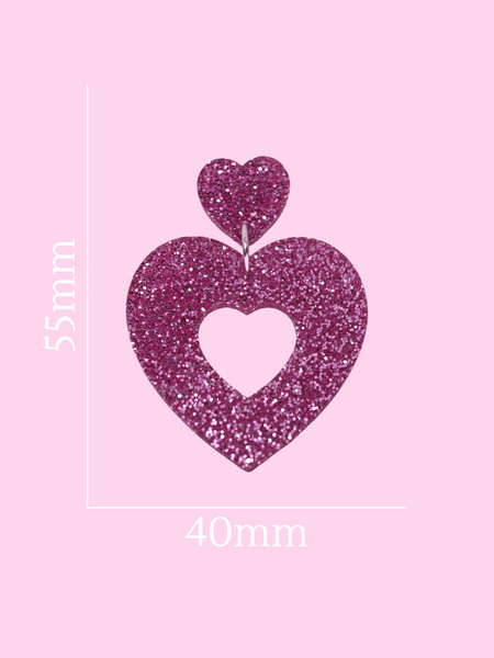 Sweetheart Hoop Earrings - Pink Glitter