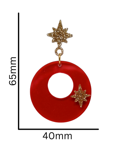Gold Bauble Hoop Earrings - Red