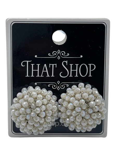 Wired Bead Cluster Earrings - White