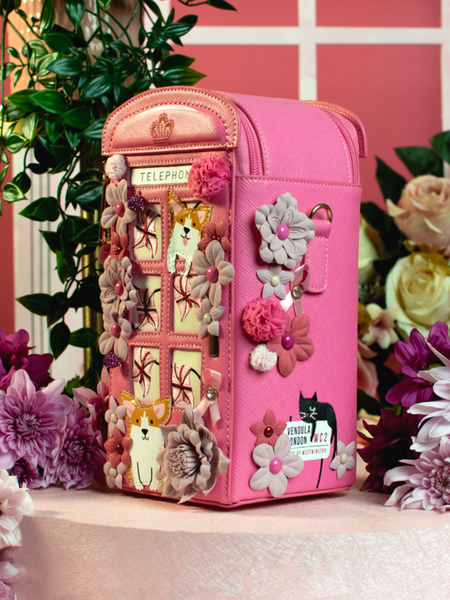 PRF London Cats & Corgis Floral Pink Telephone Box