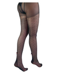 Dotty Seamed/Red Rose Tights - Black