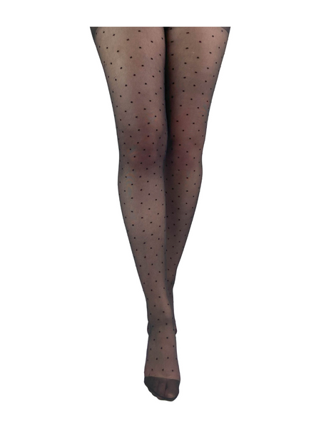 Dotty Seamed/Red Rose Tights - Black