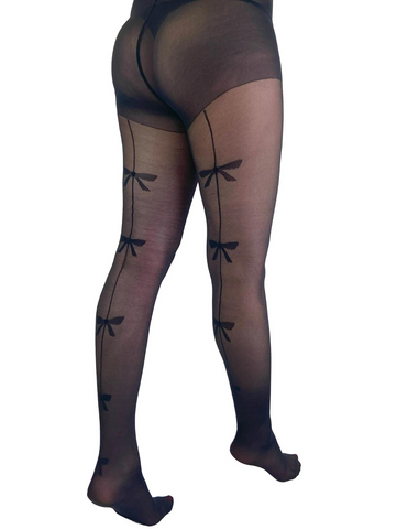 Sheer Bow Back Seamed Tights