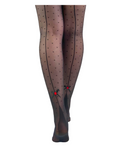 Dotty Seamed/Red Rose Tights - Black