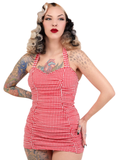 Retro Ruched Halter Swimsuit - Gingham