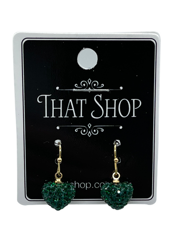 Diamante Hearts Earrings - Green
