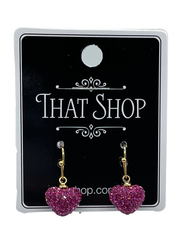 Diamante Hearts Earrings - Fuchsia