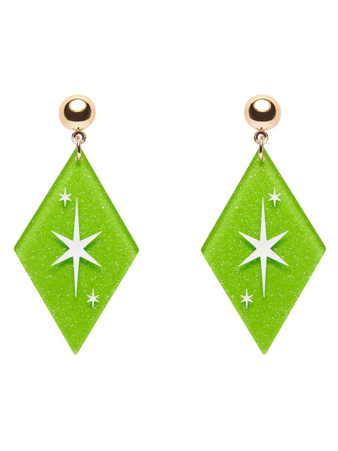 Atomic Diamond Drop Earrings - Green