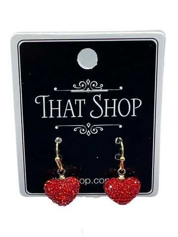 Diamante Hearts Earrings - Red