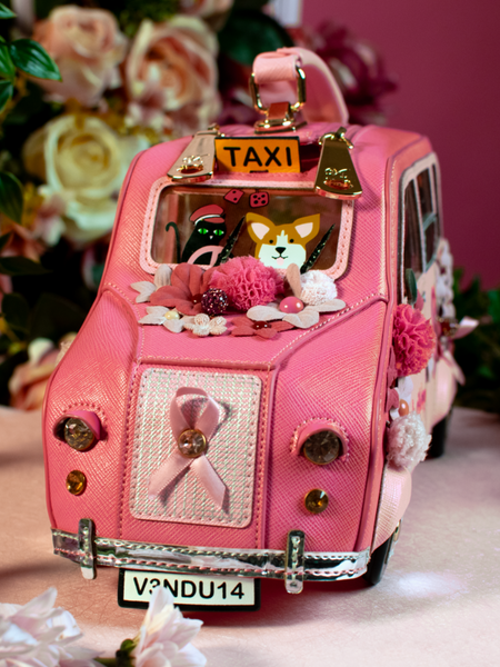 PRF London Cats & Corgis Floral Pink Taxi