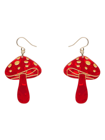 Mushroom Drop Earrings - Red