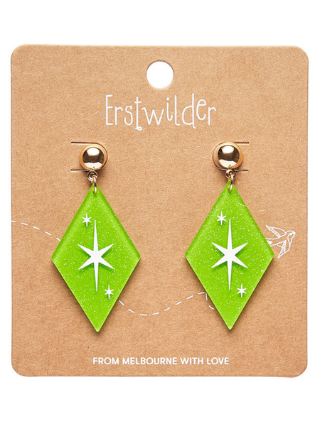 Atomic Diamond Drop Earrings - Green