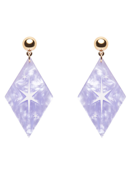 Atomic Diamond Drop Earrings - Lilac