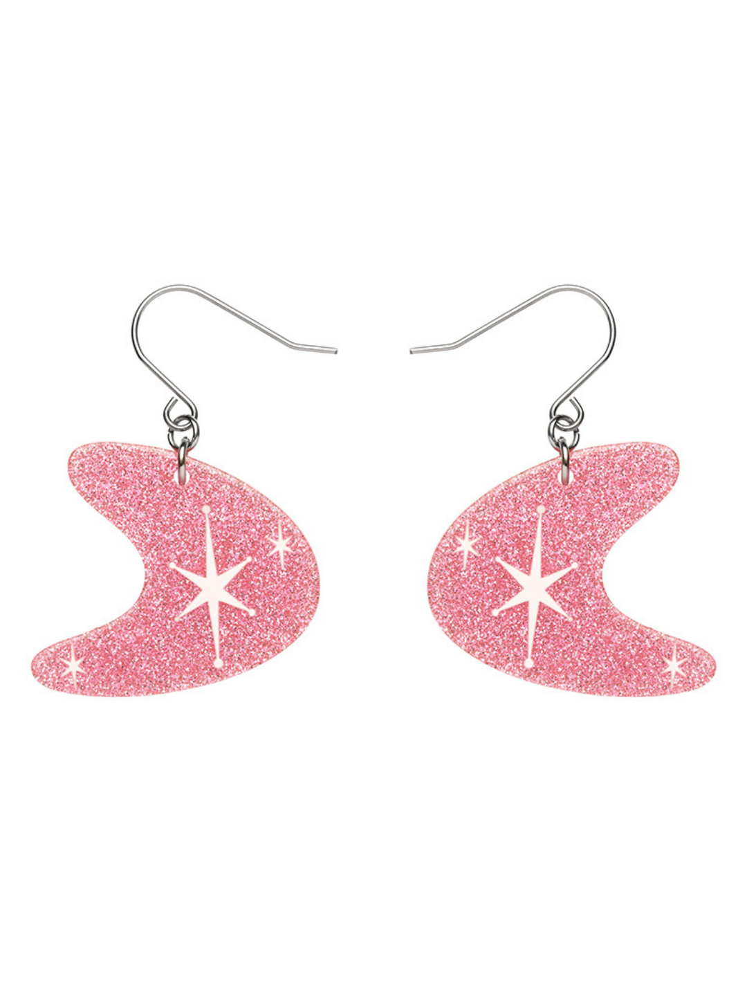 Atomic Boomerang Glitter Drop Earrings - Pink