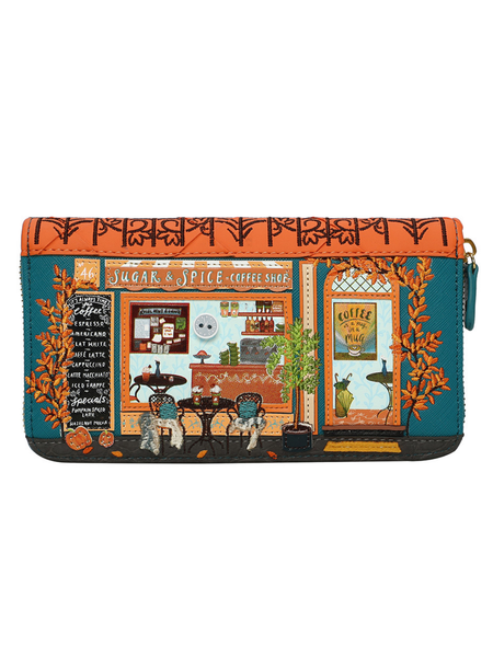 Sugar and Spice Coffee Shop Large Zip Around Wallet