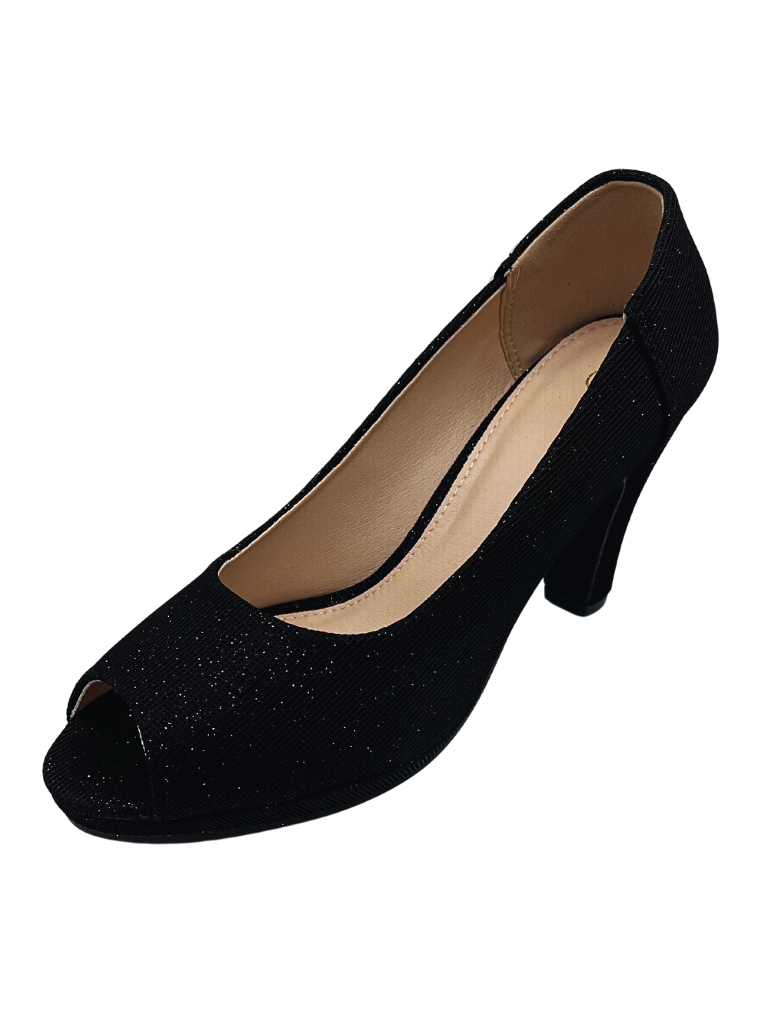 Amore Glitter Peep Toe Heels - Black