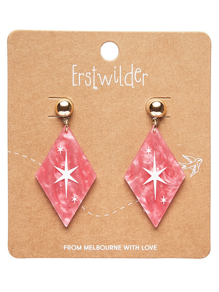 Atomic Diamond Drop Earrings - Pink