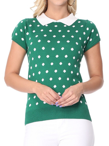 Felicity Knit Top - Green Polka