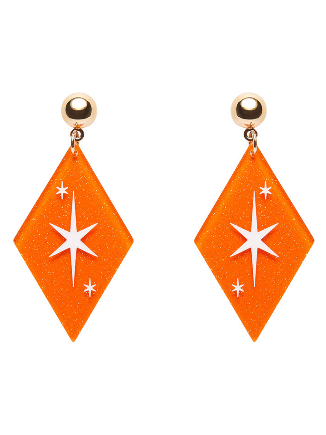 Atomic Diamond Drop Earrings - Orange