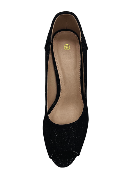 Amore Glitter Peep Toe Heels Black That Shop