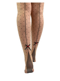 Dotty Seamed/Red Rose Tights - Nude