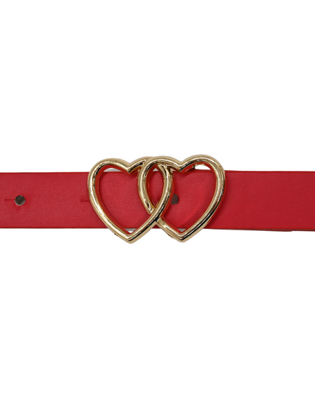 Twin Hearts Buckle Belt - Red