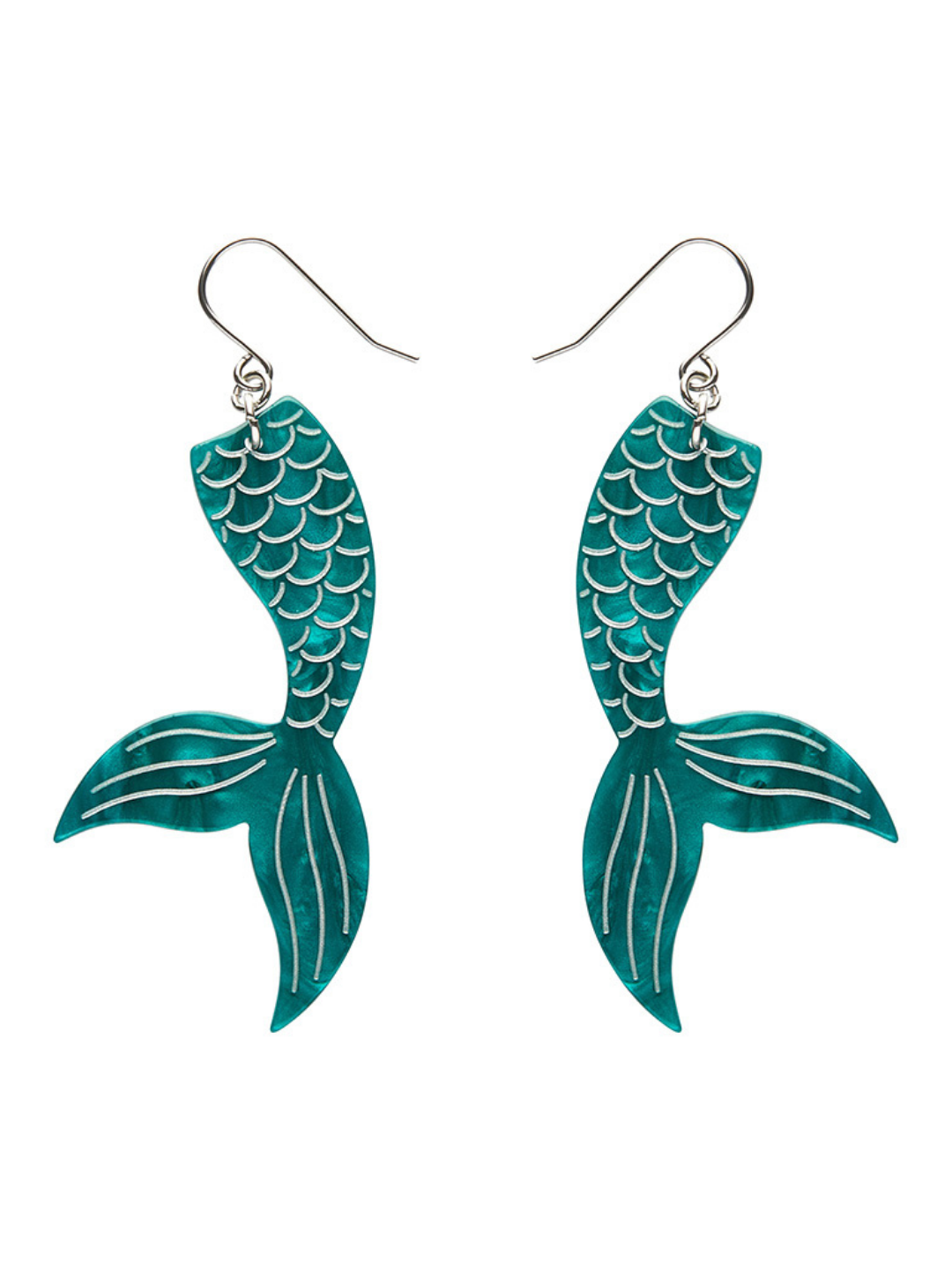 Mermaid Tail Drop Earrings - Aqua