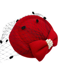 Pearl Pillbox Hat - Red