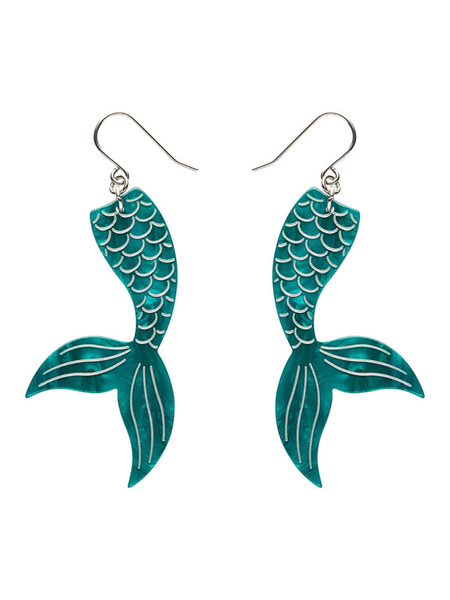 Mermaid Tail Drop Earrings - Aqua