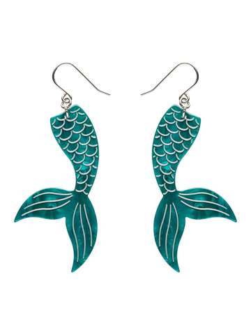 Mermaid Tail Drop Earrings - Aqua