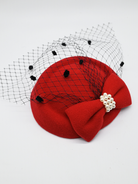 Pearl Pillbox Hat - Red