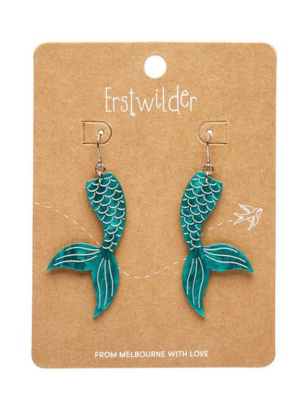 Mermaid Tail Drop Earrings - Aqua