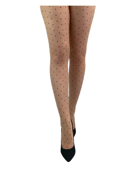 Dotty Seamed/Red Rose Tights - Nude