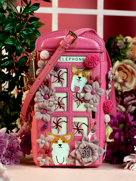 PRF London Cats & Corgis Floral Pink Telephone Box