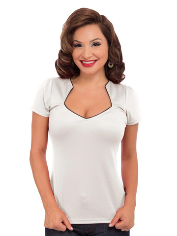 Sophia Top - Ivory Piped