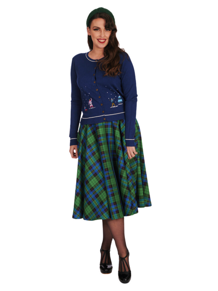 Winter Check Swing Skirt - Green