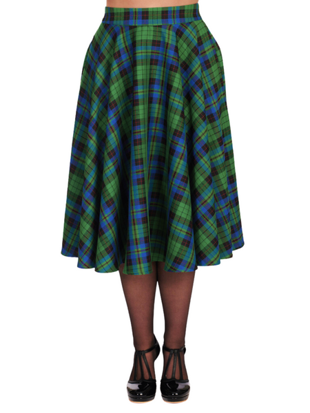 Winter Check Swing Skirt - Green