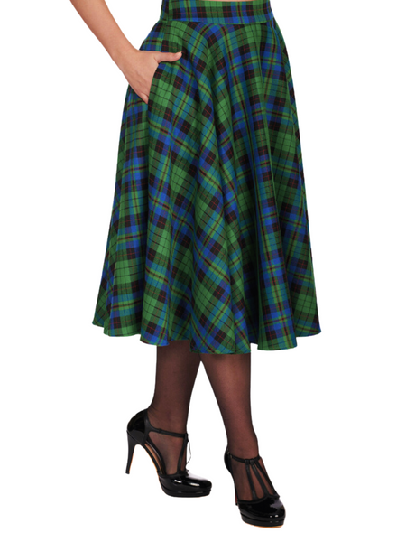 Winter Check Swing Skirt - Green